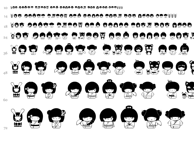Kokeshi Kawaii font waterfall
